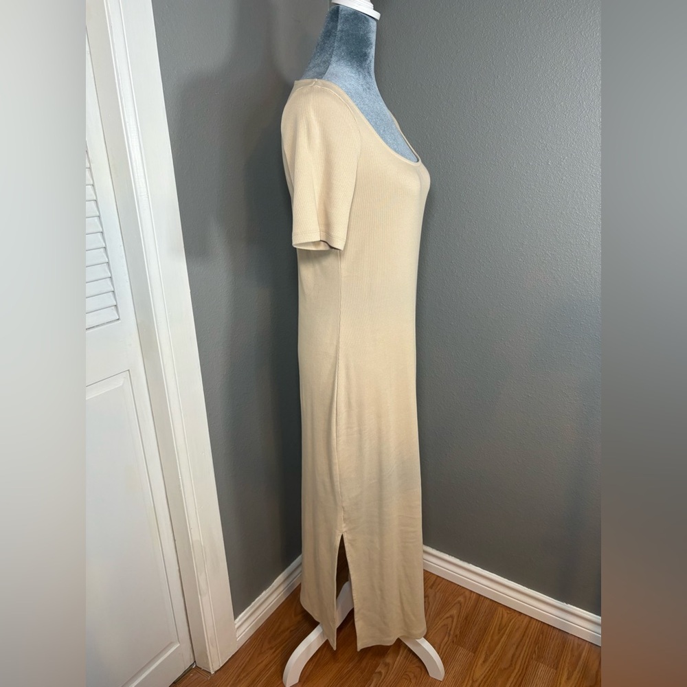 NWT Old Navy Beige Scoop Neck Fitted Ribbed Knit Midi Dress Size M - Picture 6 of 10